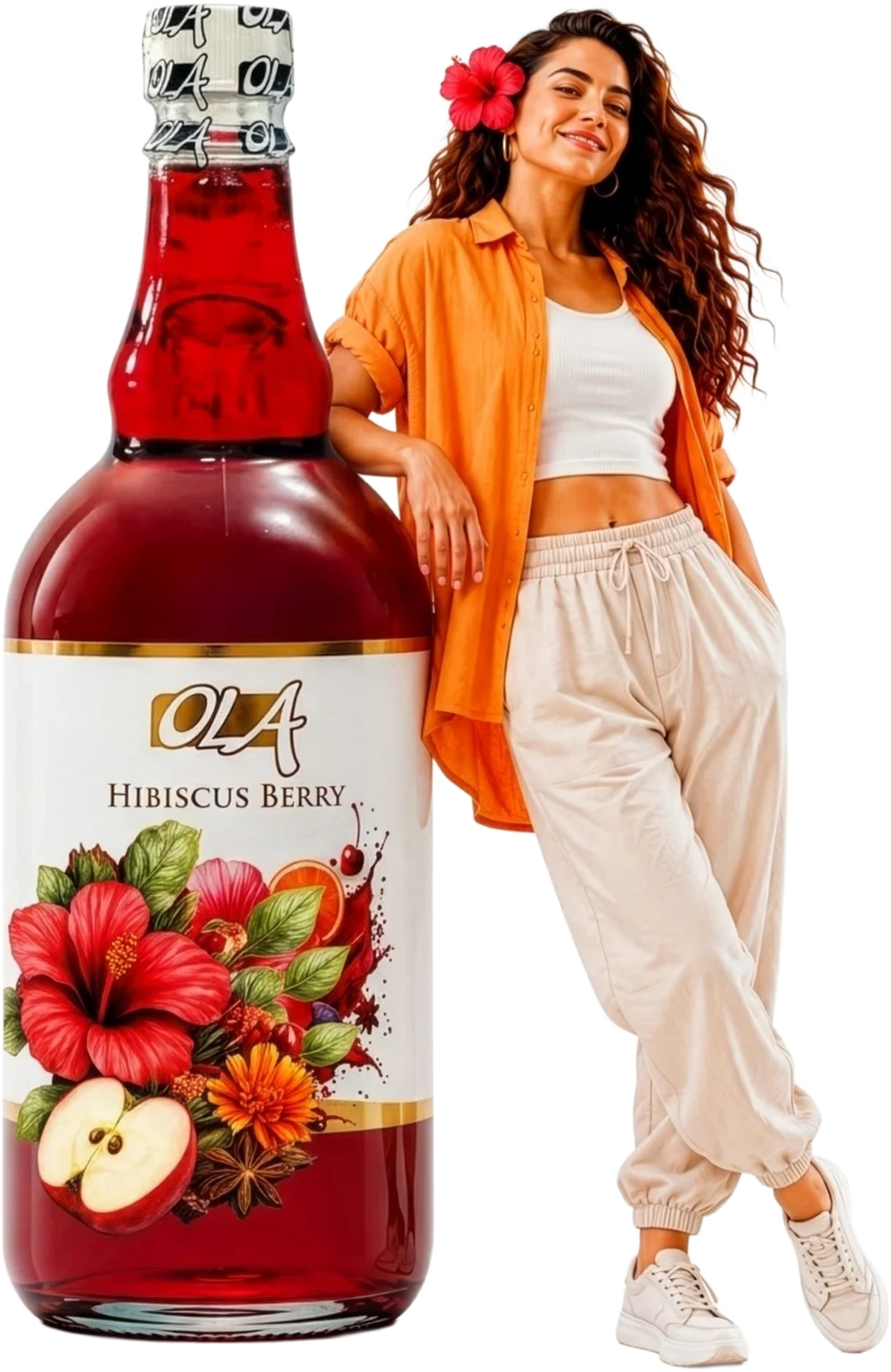 1 L – Model presenting an Ola Hibiscus Berry bottle