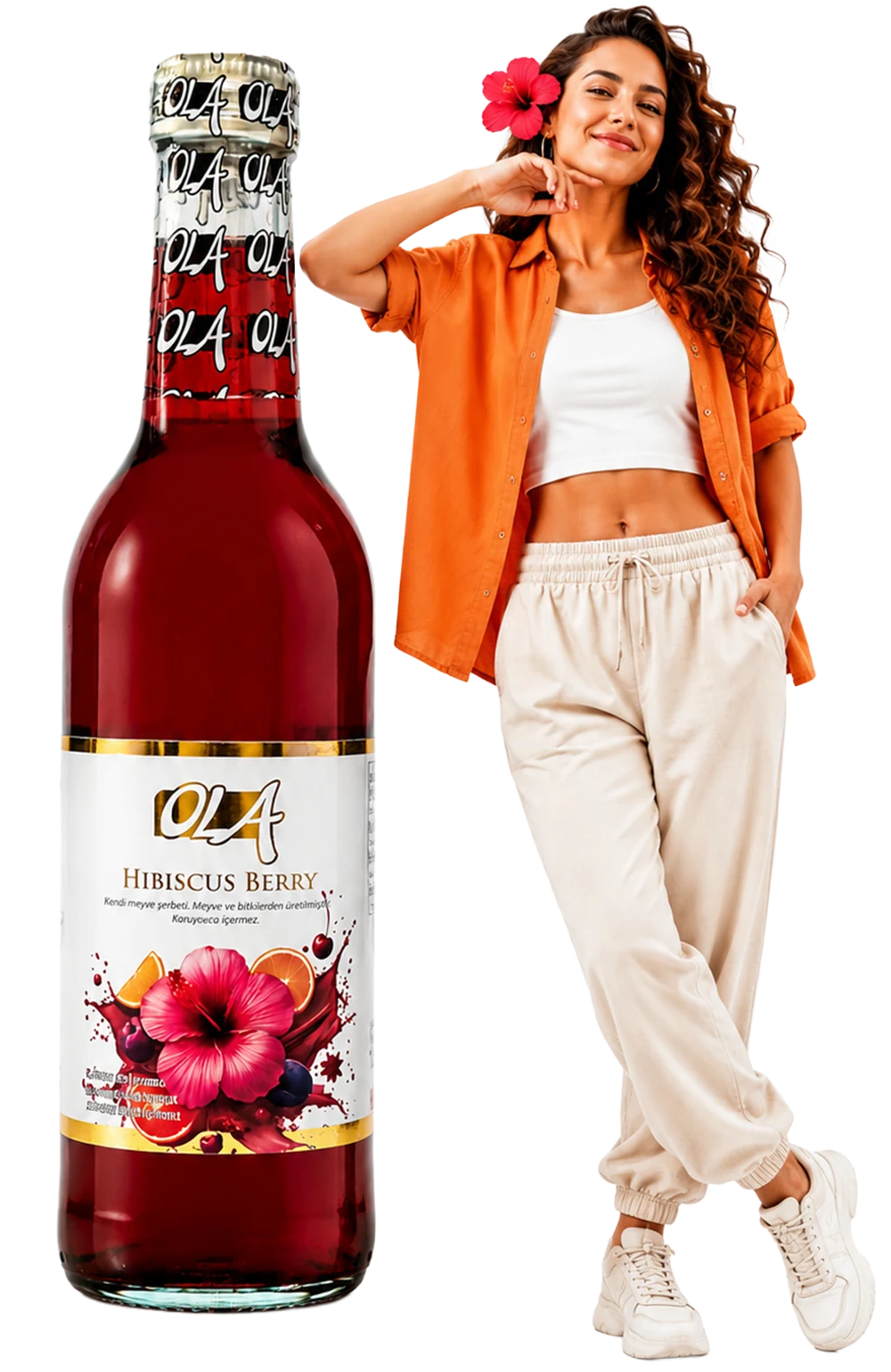 330 ml – Model presenting an Ola Hibiscus Berry bottle